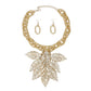 Bib Fall Season Gold Chunky Leaf Drop Necklace
