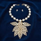 Bib Cream Pearl Gold Chunky Leaf Drop Necklace
