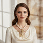 Bib Cream Pearl Gold Chunky Leaf Drop Necklace