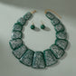 Bib Green Resin and Silver Confetti Large Necklace
