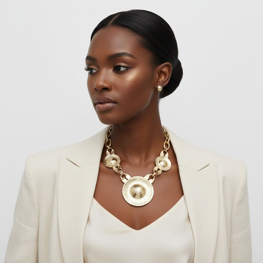 Bib Oversized Gold Sculptural Metal Disc Necklace