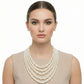 Glass Pearl Cream 5 Strand Long Layer Necklace