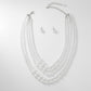 Glass Pearl White 5 Strand Long Layer Necklace