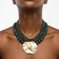 Tribal Lake Blue Stone Bead Hammered Gold Necklace
