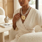 Tribal Ivory Stone Bead Hammered Gold Necklace