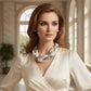 White Pearl and Silver Mesh Chain Knotted Necklace