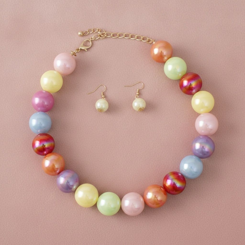 High Gloss Pearlescent Color 24mm Bead Necklace