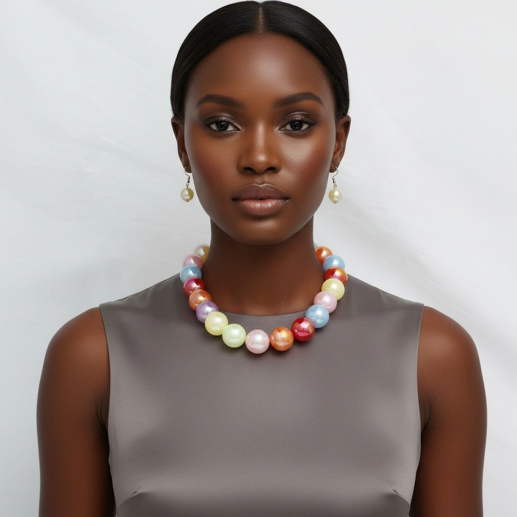 High Gloss Pearlescent Color 24mm Bead Necklace