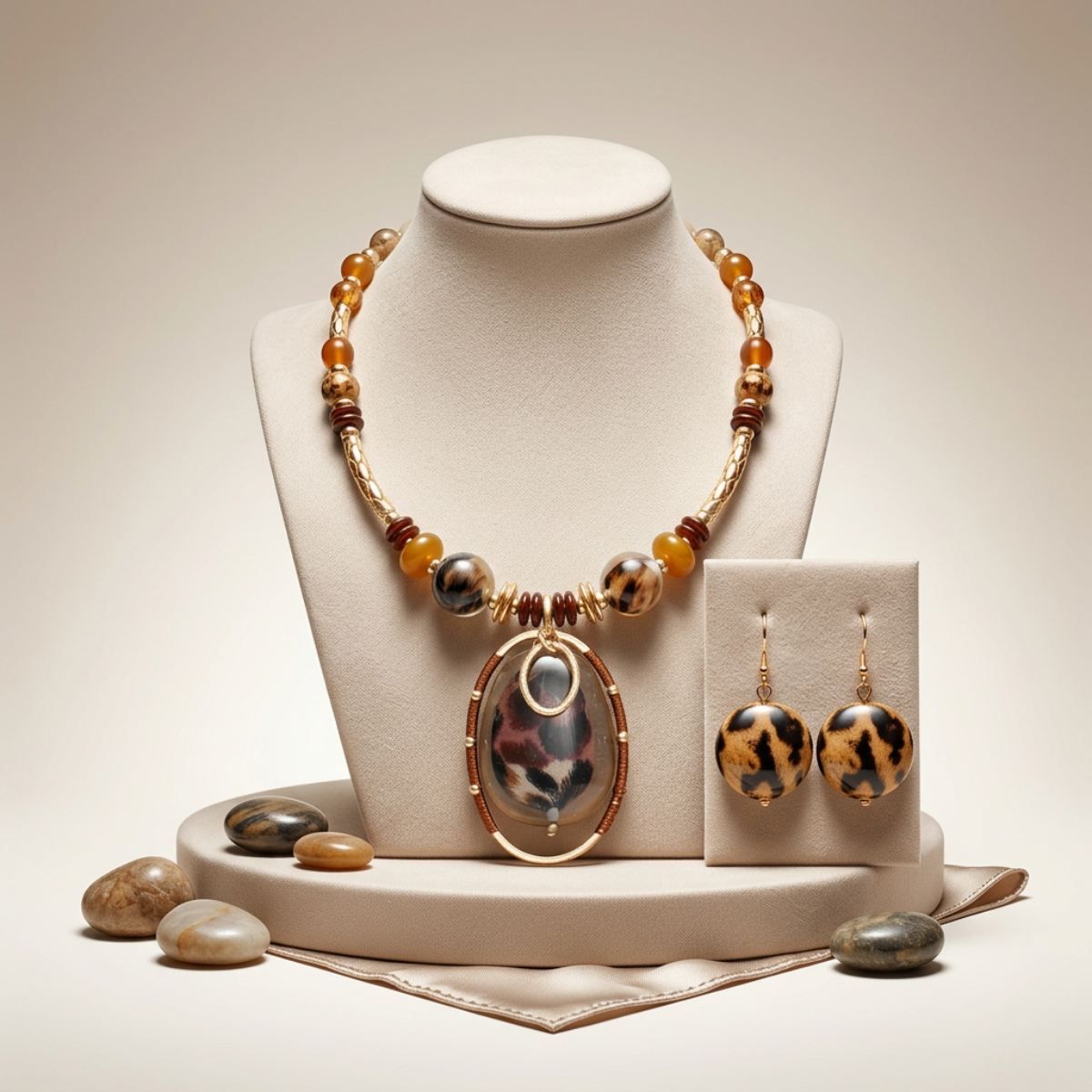 Tribal Leopard Resin Gold Wrap Choker Necklace