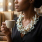 Tribal Marble Mint Square Leather Woven Necklace