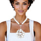 Toggle White Pearl Clear Crystal Pendant Necklace