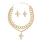 Chain Gold Hammered Cross Pendant Layered Necklace
