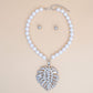 White Pearl Silver Palm Leaf Pendant Necklace