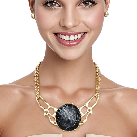 Collar Black Resin Dome Gold Chain Necklace Women