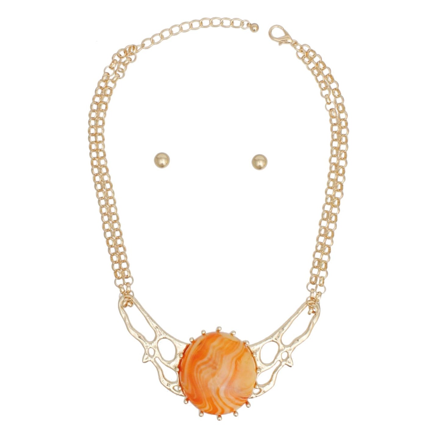 Collar Orange Resin Dome Gold Chain Necklace Women