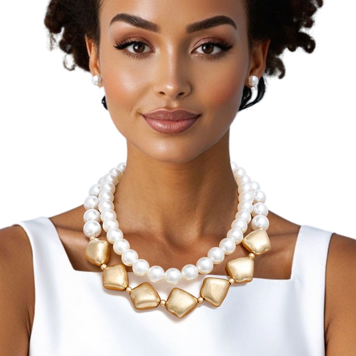 Layered Matte Gold Chunky Vintage Pearl Necklace