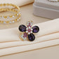 Cocktail Ring Purple Teardrop Crystal Flower Design