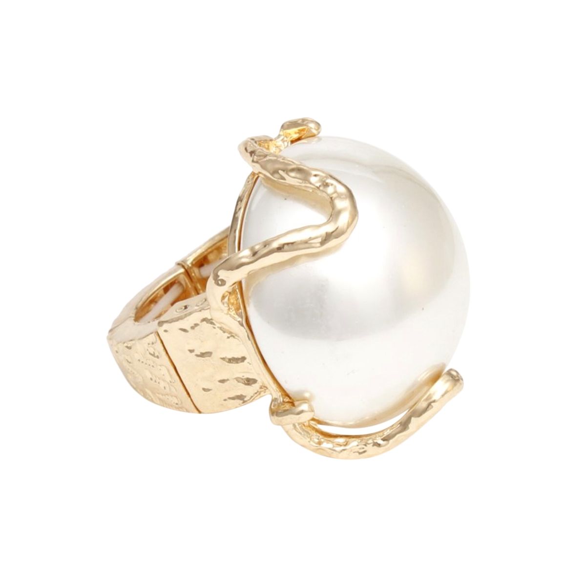 Cocktail Cream Power Pearl Gold Stretch Ring