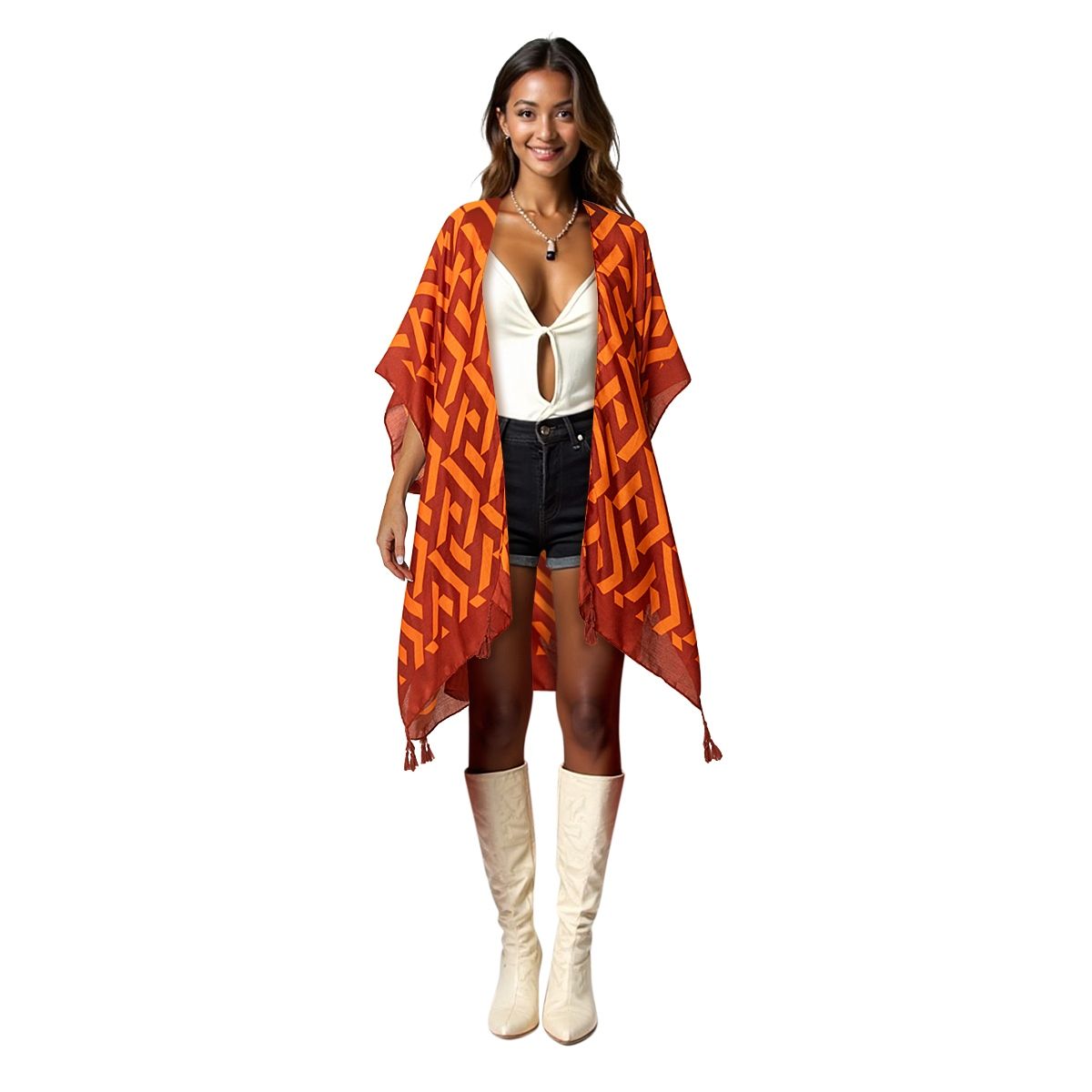 Kimono Geo Print Orange and Rust for Women