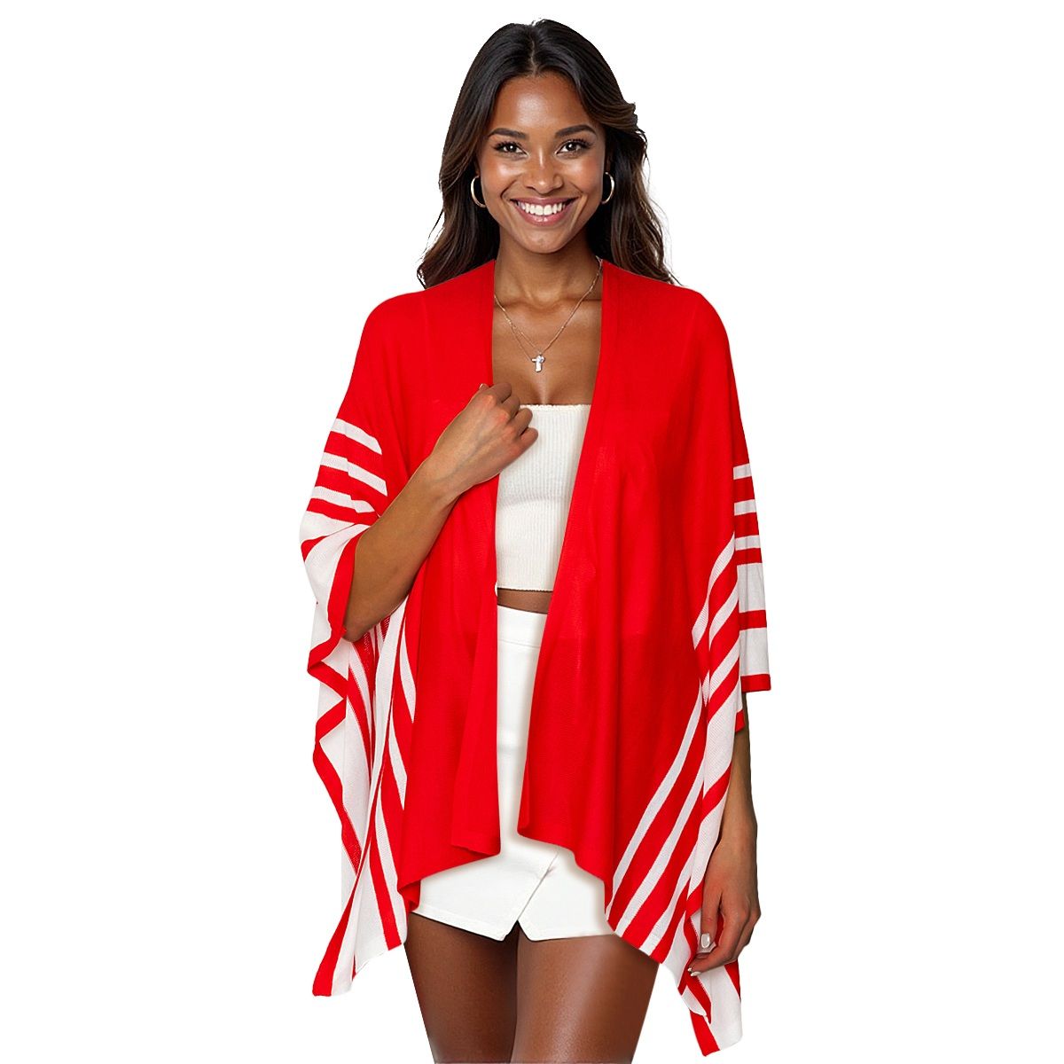 Ruana Red and White Stripe for Women