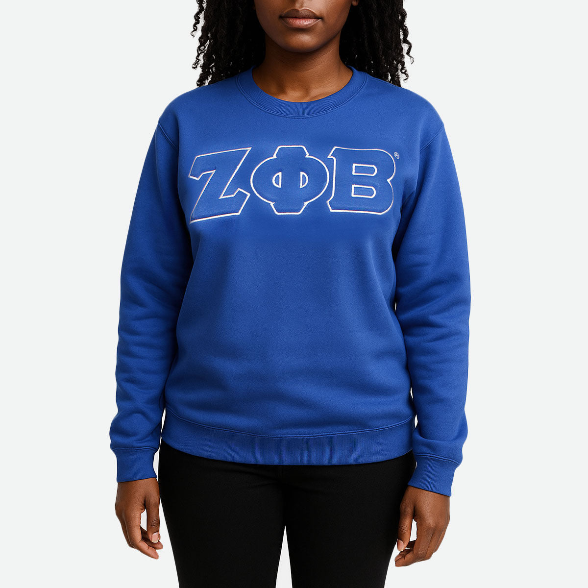ZPB Greek Gear L Blue Embroidered Crew Sweatshirt