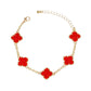 Chain Bracelet Red Rhinestone Quatrefoil Clovers