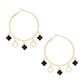 Hoops Gold Black Clover Dangle Charms Earrings