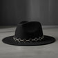 Black Fedora Hat with Black Silver Quatrefoil Band