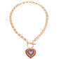 Round Link Multi Color Heart Toggle Necklace