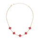Necklace Gold Pink Rhinestone Quatrefoil Clovers