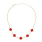 Necklace Gold Red Rhinestone Quatrefoil Clovers