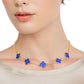 Necklace Gold Blue Rhinestone Quatrefoil Clovers