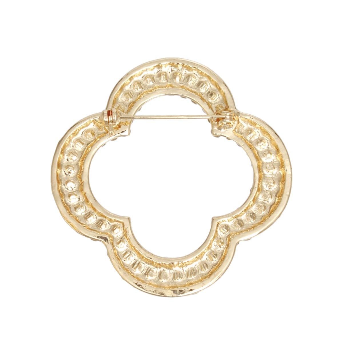 Brooch Gold Rhinestone Quatrefoil Clover Pin