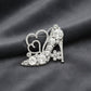 Glass Crystal High Heel and Heart Silver Brooch