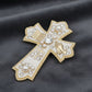 White Brooch Elaborate Religious Cross Gold Pin
