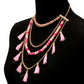 Pink Yarn Tassel Necklace Set