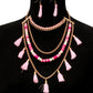Pink Yarn Tassel Necklace Set