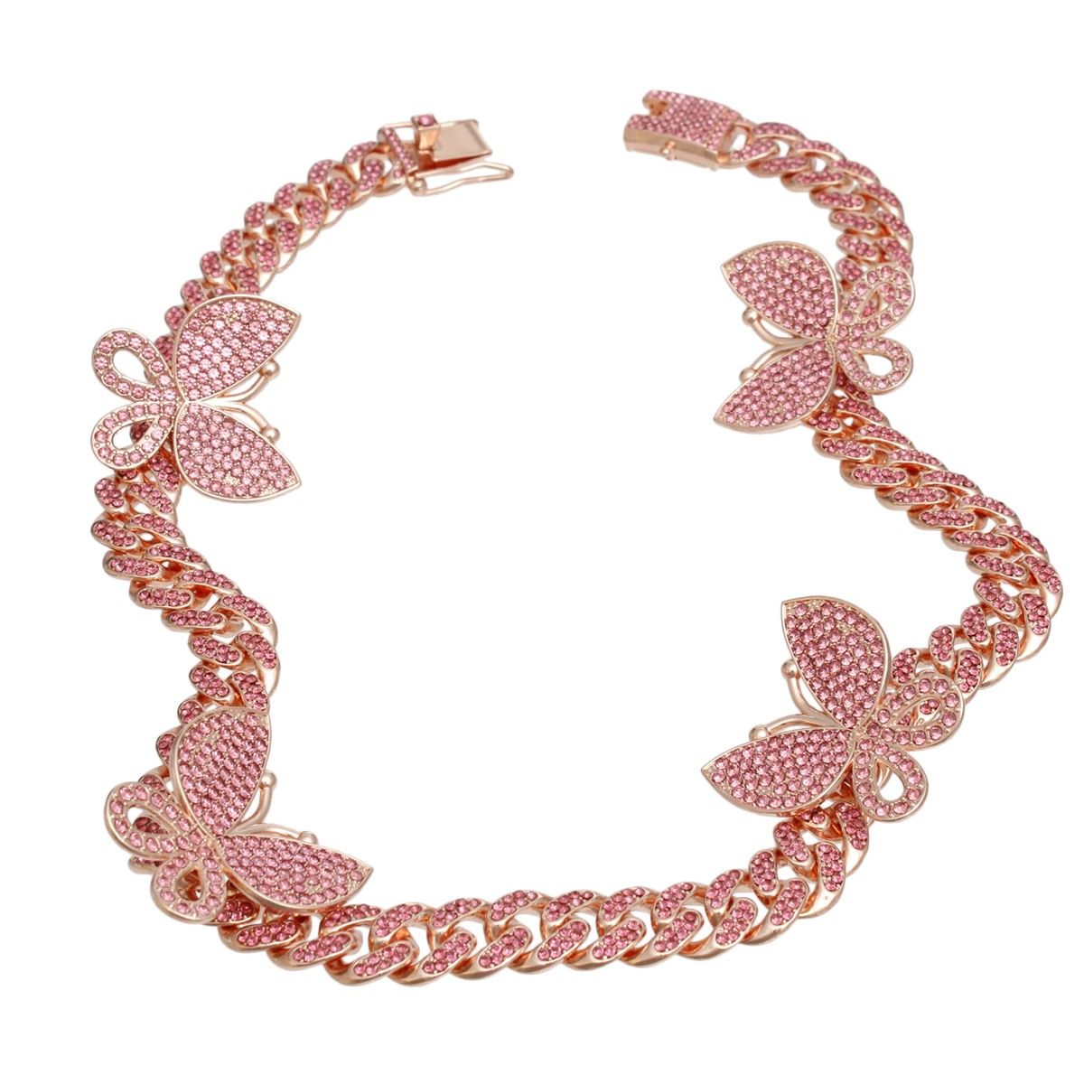 Iced Rose Gold Butterfly Cuban Chain Set