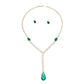 Formal Necklace Green Teardrop Crystal Y Set