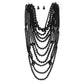 Beaded Black 10 Strand Long Layered Necklace Women