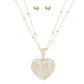 Pendant Gold 2 Layer Puffy Rhinestone Heart Set