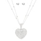 Pendant Silver 2 Layer Puffy Rhinestone Heart Set