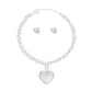 Pendant Silver Girly Patterned Puffy Heart Set