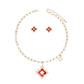 Pendant Gold Red Monogram Flower Necklace Set