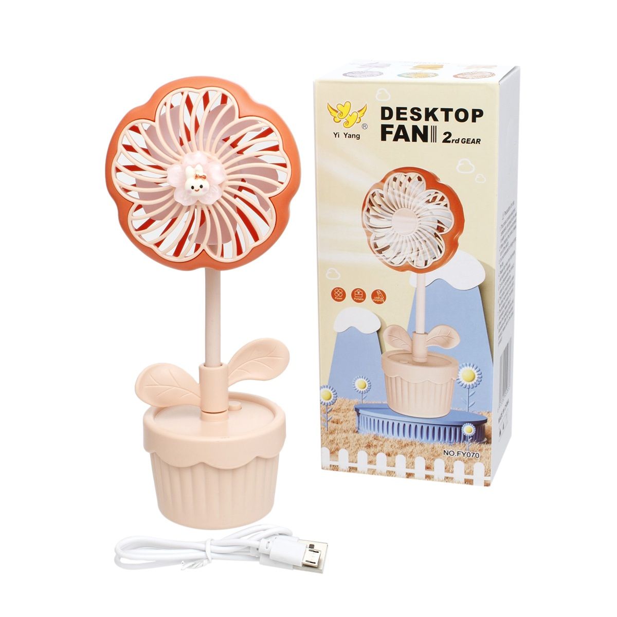 Portable Desk Fan Pink Flower Pot Little Honey