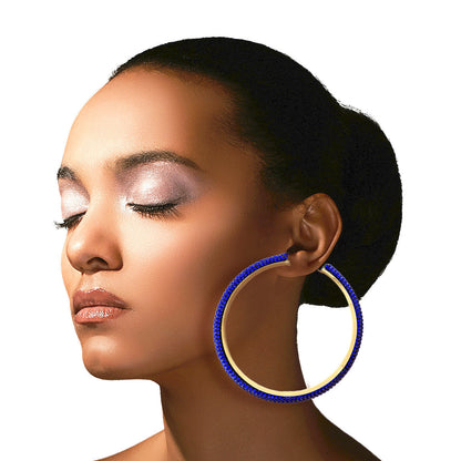 Royal Blue and Gold Rhinestone Hoops