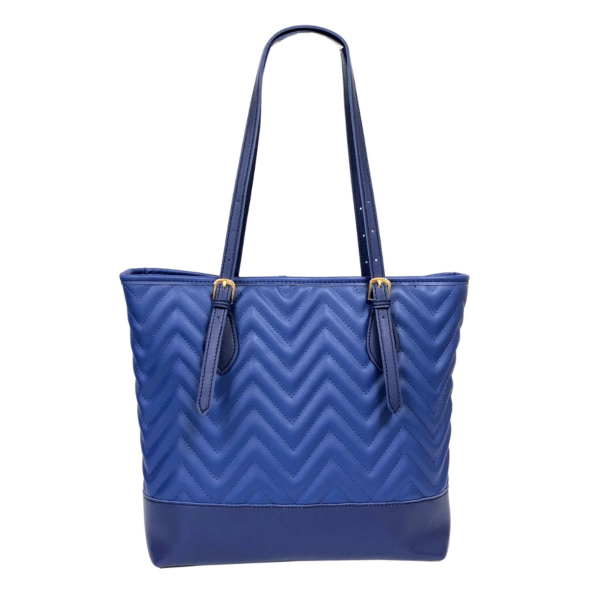 Blue Leather Chevron Tote Bag