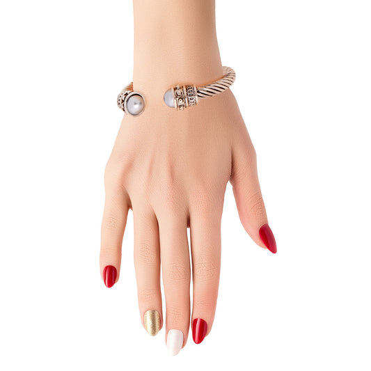 Gray Pearl Thick Cable Classic Bangle