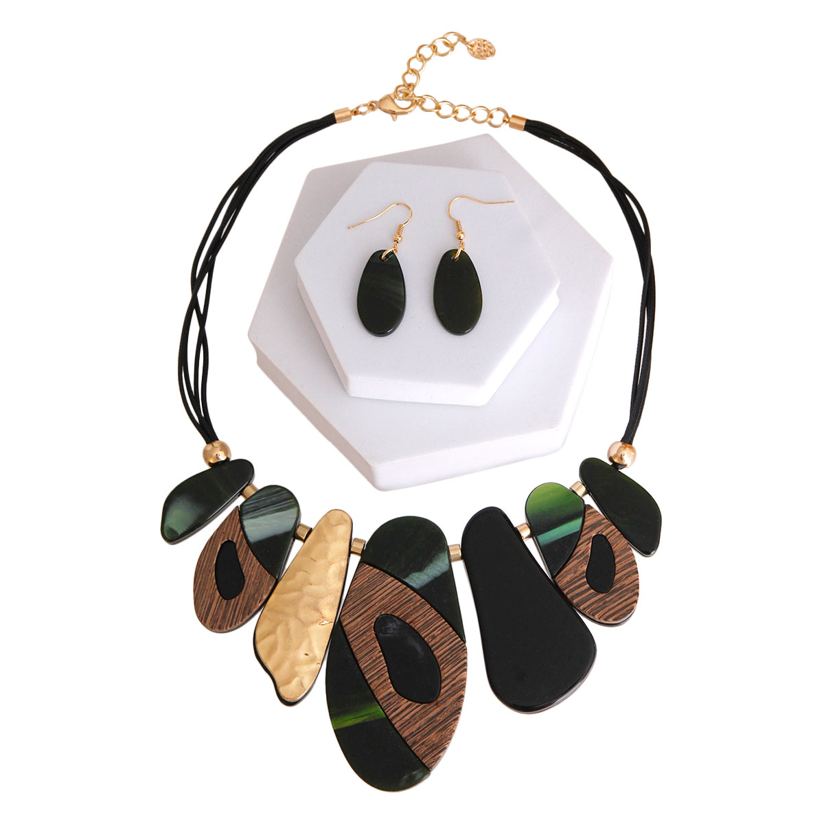 Olive Celluloid and Wood Collar Set