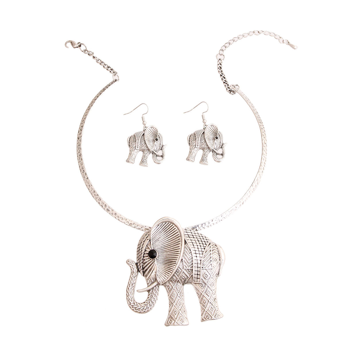 Burnished Silver Hammered Elephant Set